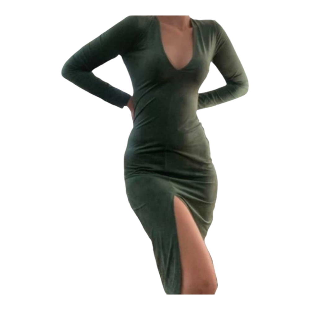 Green Long Sleeve Midi Dress